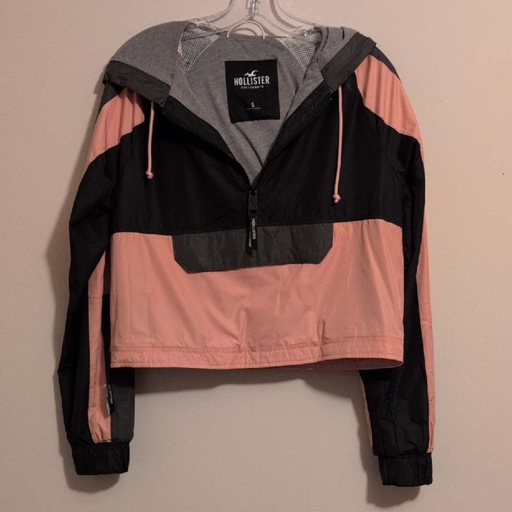 Hollister Women's Pink and Black Rain Jacket